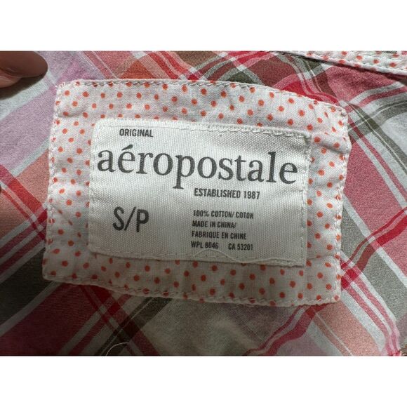 y2k aeropostale pink plaid button up longsleeve top size small - Picture 3 of 5